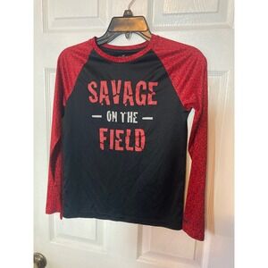 Spalding Boys Savage On The Field Long Sleeve Shirt Black Red Size M 10/12